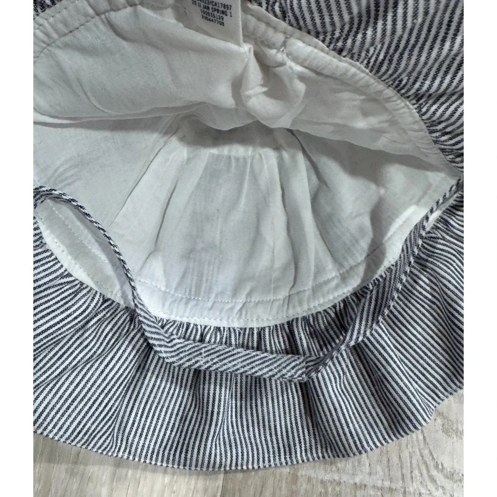 NEW Jack & Janie Bucket Hat Kids 6-12 Months Blue Striped Linen Blend‎ w/Bow